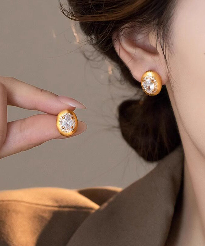 Women's Stud Earrings Pigeon Egg Style with Zircon Accents 0