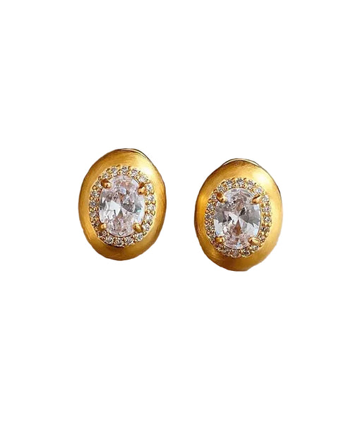 Women's Stud Earrings Pigeon Egg Style with Zircon Accents 1