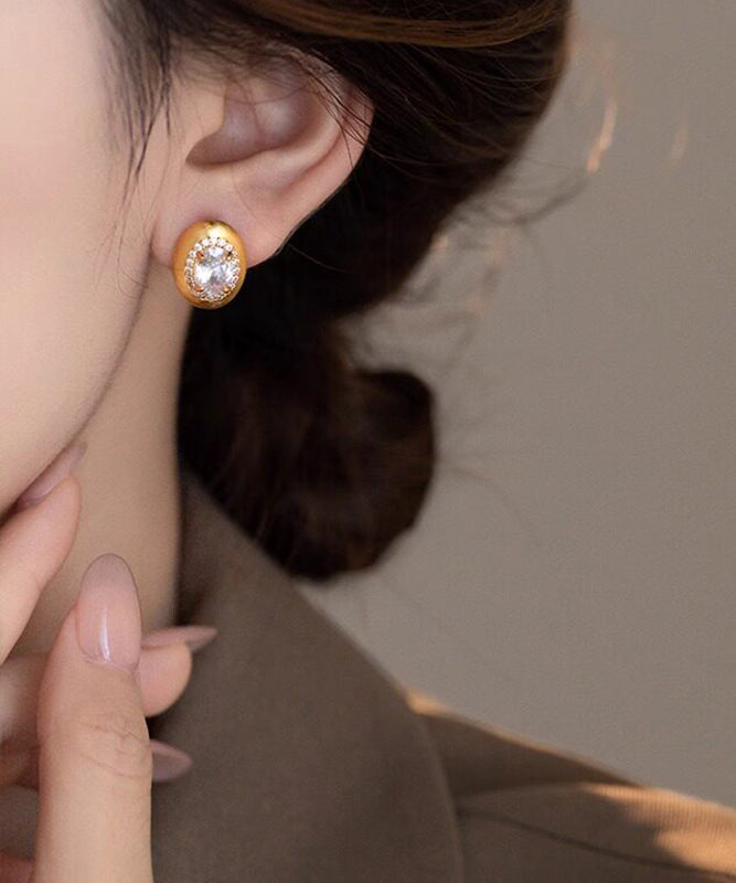Women's Stud Earrings Pigeon Egg Style with Zircon Accents 2