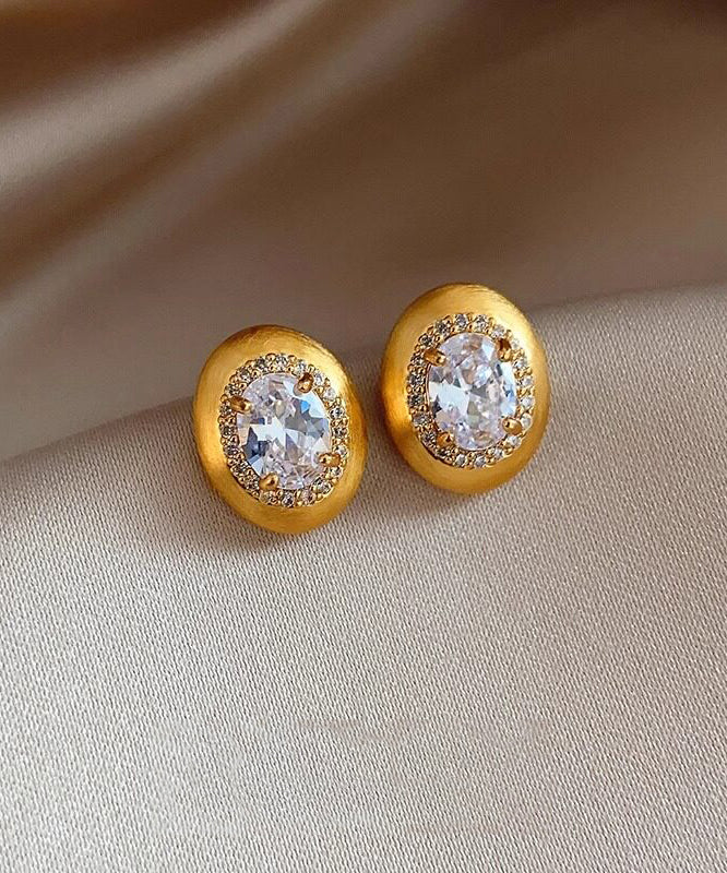 Women's Stud Earrings Pigeon Egg Style with Zircon Accents 3