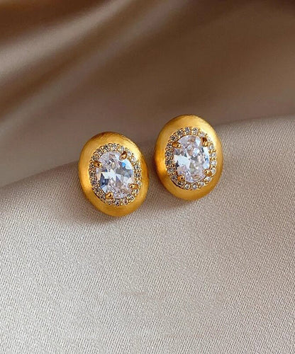 Women's Stud Earrings Pigeon Egg Style with Zircon Accents 3