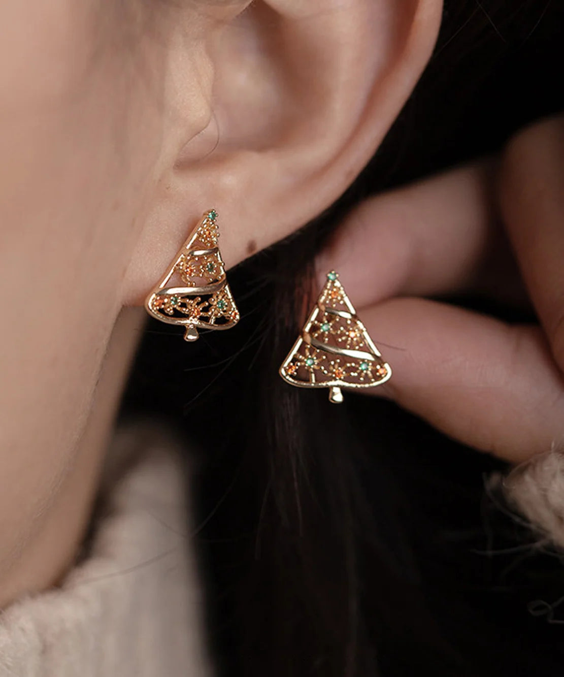 Women's Stud Earrings Vintage Christmas Tree Design 0