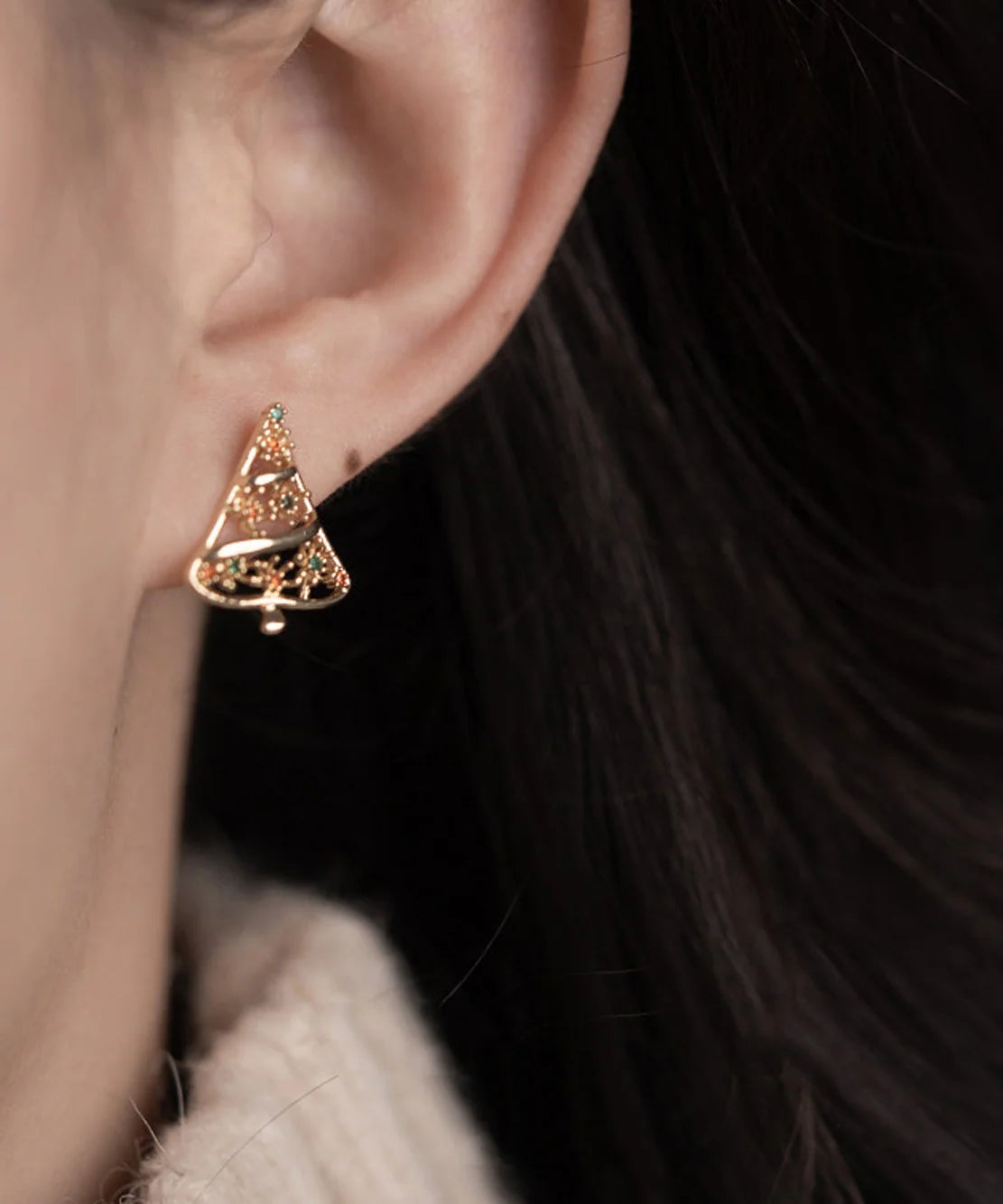 Women's Stud Earrings Vintage Christmas Tree Design 2