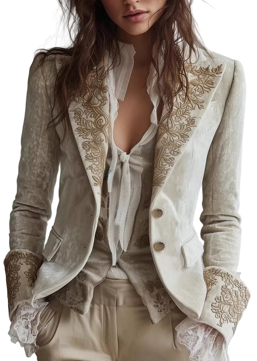 Women's Suit Coat Peter Pan Collar with Pockets Print 0