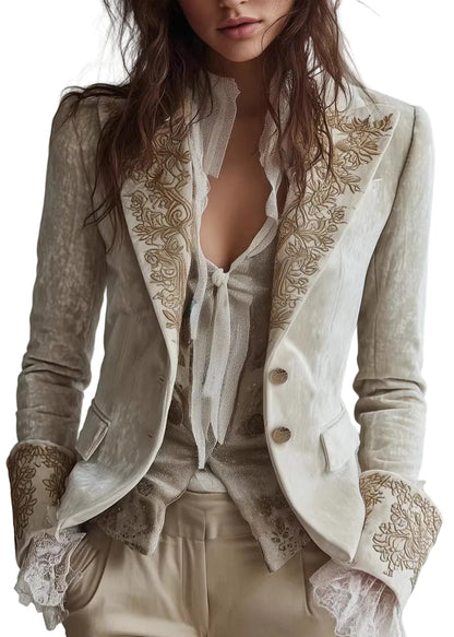 Women's Suit Coat Peter Pan Collar with Pockets Print 0