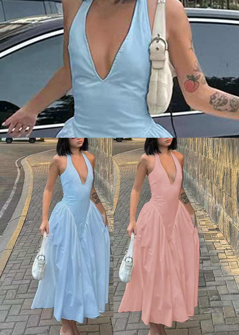 Women's Summer Dress Halter Neck V Neck 4