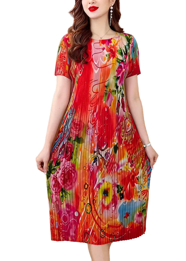 Women's Summer Dress O Neck Printed Relaxed Fit 2