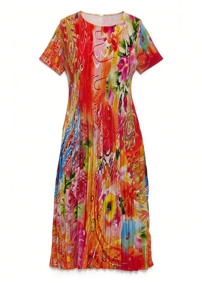 Women's Summer Dress O Neck Printed Relaxed Fit 4