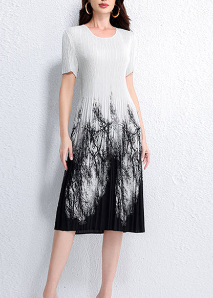 Women's Summer Dress O Neck Printed Wrinkled Style 1