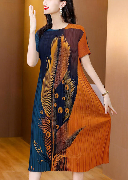 Women's Summer Dress O Neck Printed Wrinkled Style 2