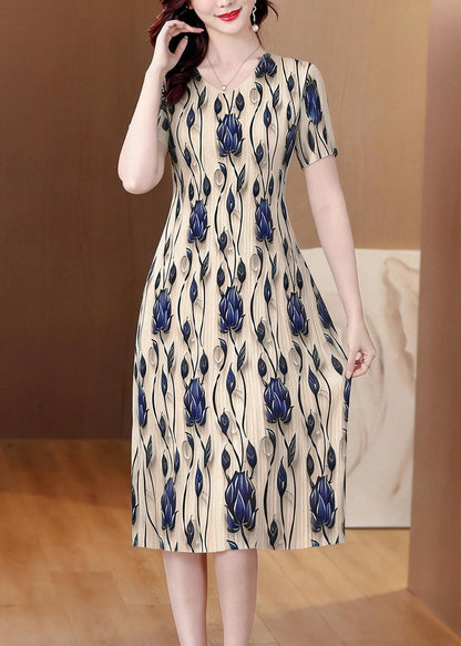 Women's Summer Dress O Neck Printed Wrinkled Style 3