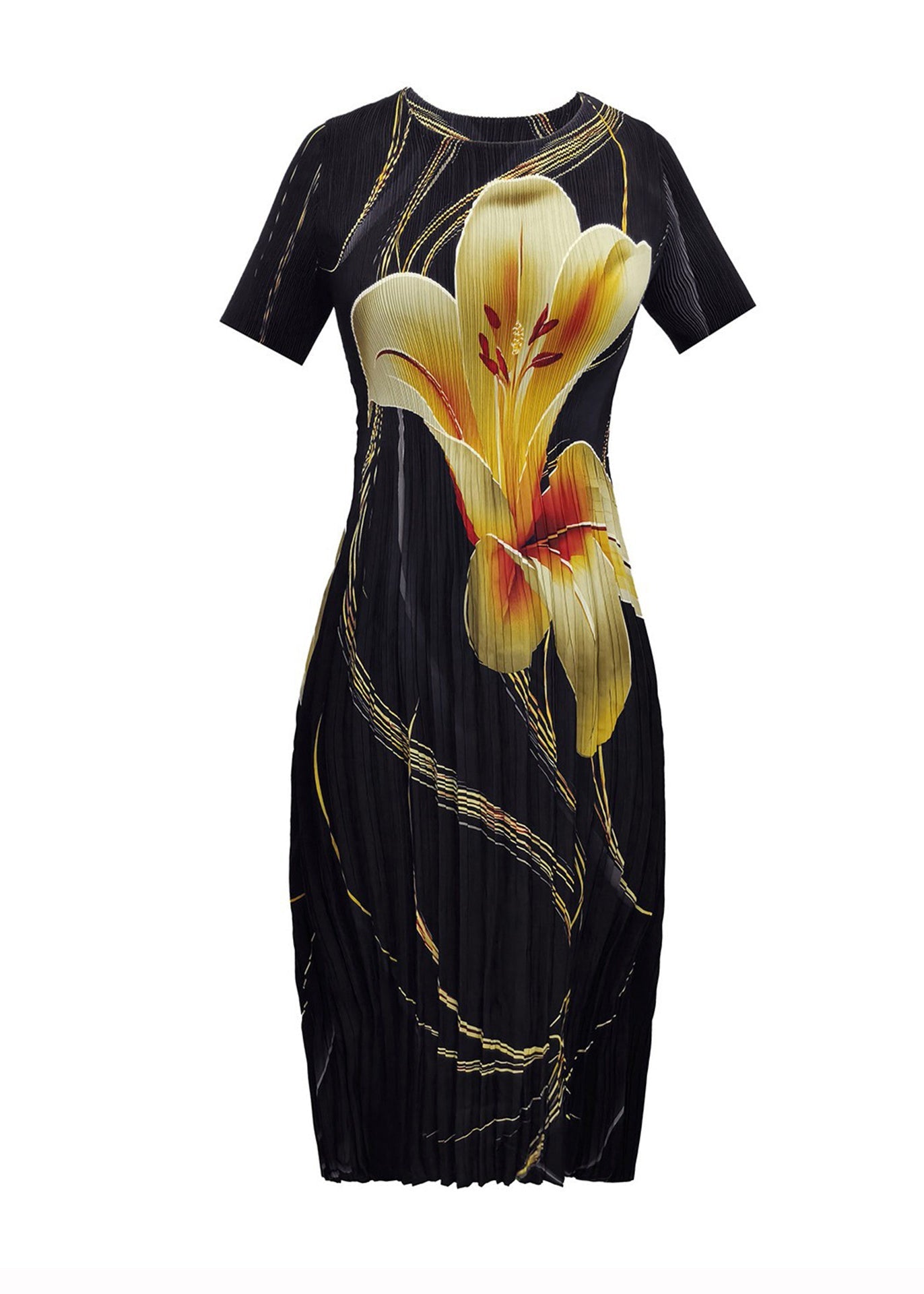 Women's Summer Dress O Neck Printed Wrinkled Style 4