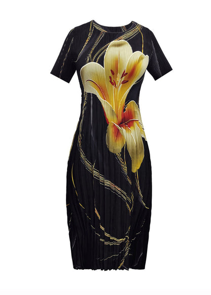 Women's Summer Dress O Neck Printed Wrinkled Style 4