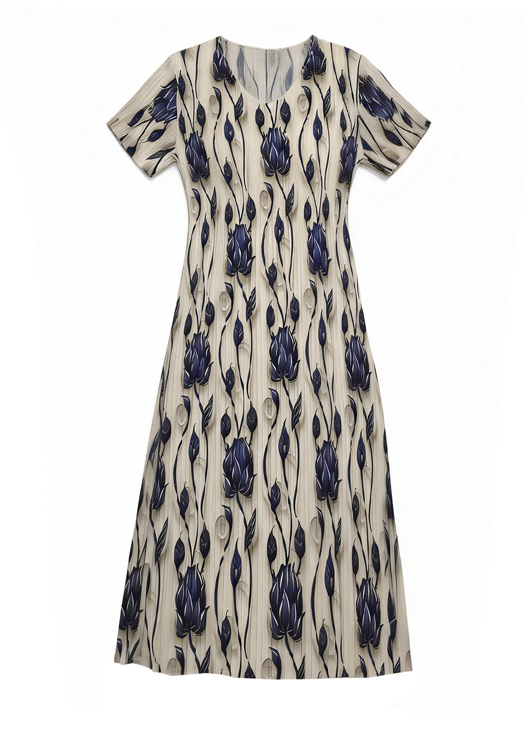 Women's Summer Dress O Neck Printed Wrinkled Style 4
