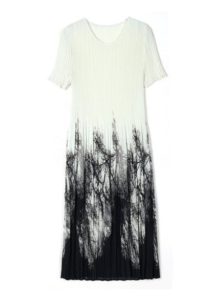 Women's Summer Dress O Neck Printed Wrinkled Style 4