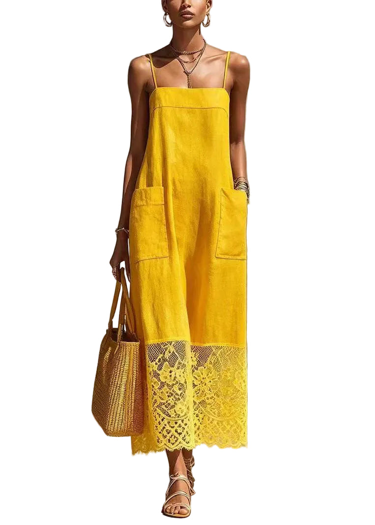 Women's Summer Dress Patchwork Lace Spaghetti Strap 0