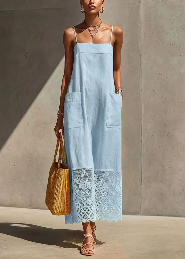 Women's Summer Dress Patchwork Lace Spaghetti Strap 1