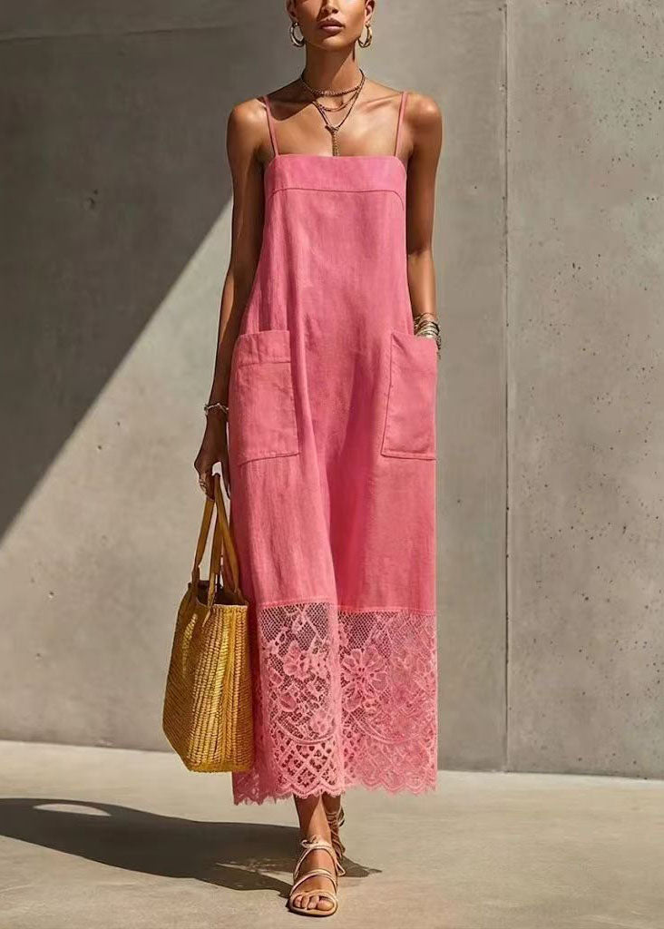 Women's Summer Dress Patchwork Lace Spaghetti Strap 2