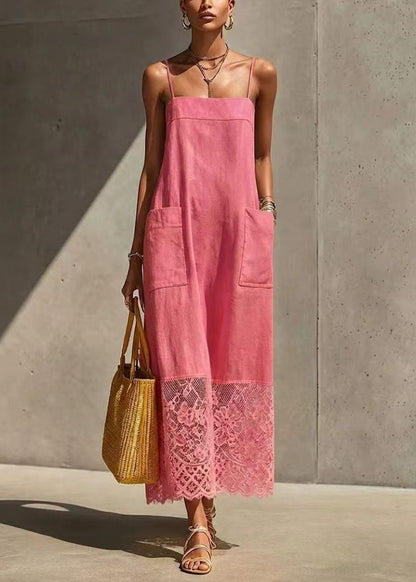 Women's Summer Dress Patchwork Lace Spaghetti Strap 2