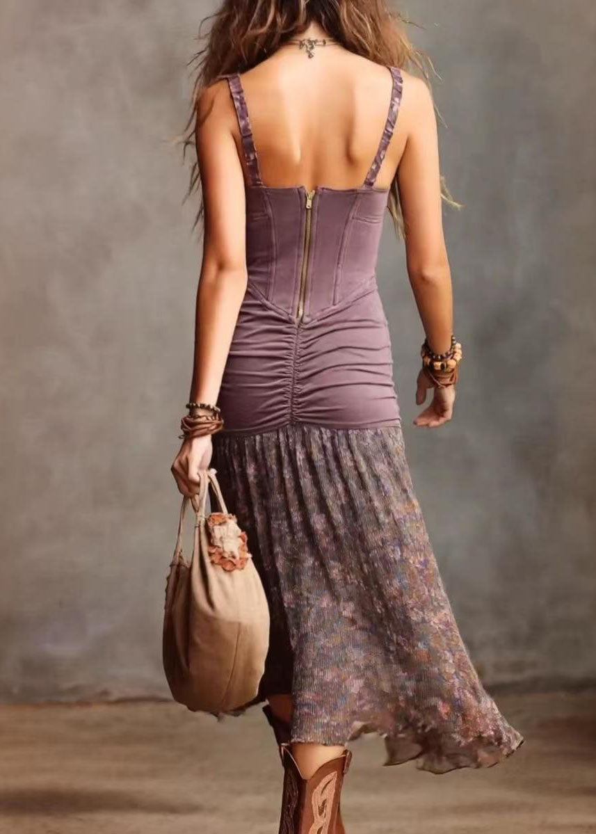 Women's Summer Dress Patchwork Print Spaghetti Strap Loose Fit 2