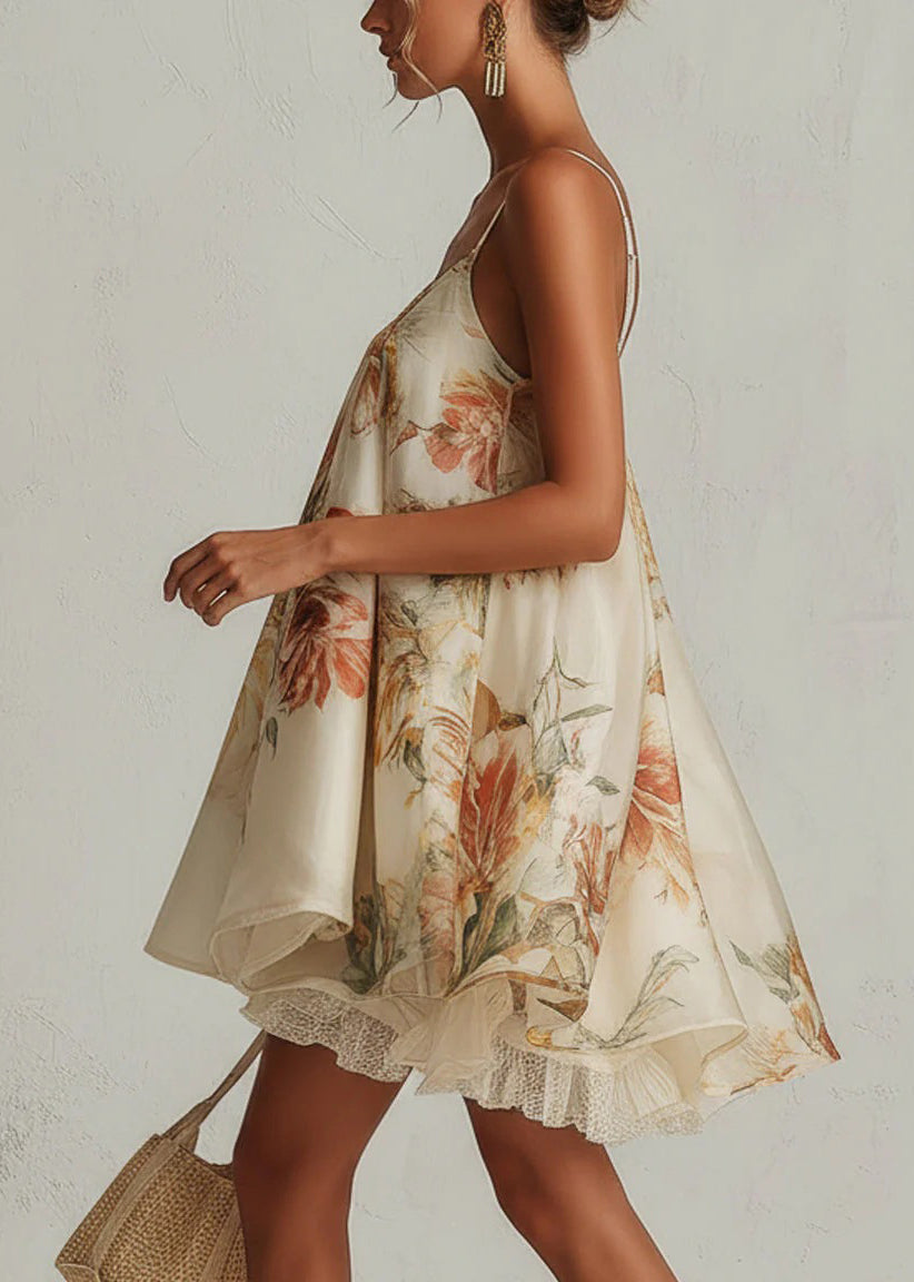 Women's Summer Dress Spaghetti Strap Lace Print 1