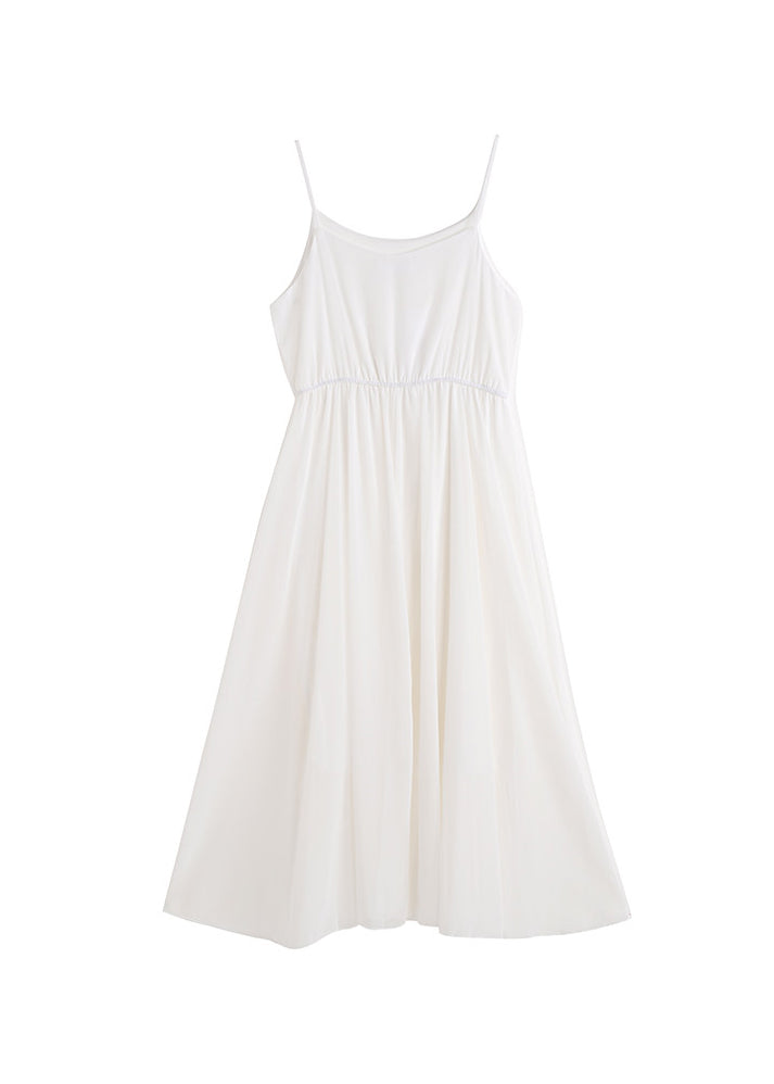 Women's Summer Dress Spaghetti Strap Wrinkled Patchwork 4