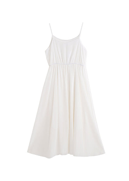 Women's Summer Dress Spaghetti Strap Wrinkled Patchwork 4