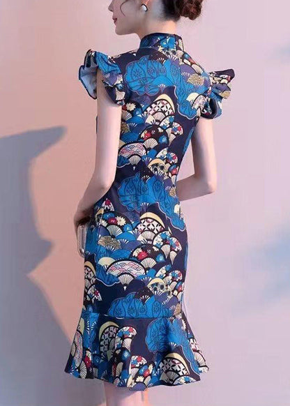 Women's Summer Dress Stand Collar Printed Design 0