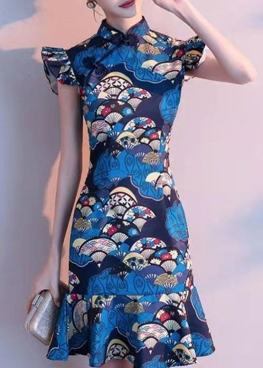 Women's Summer Dress Stand Collar Printed Design 2