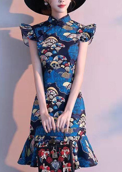 Women's Summer Dress Stand Collar Printed Design 3