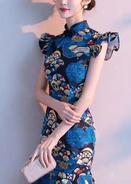 Women's Summer Dress Stand Collar Printed Design 4