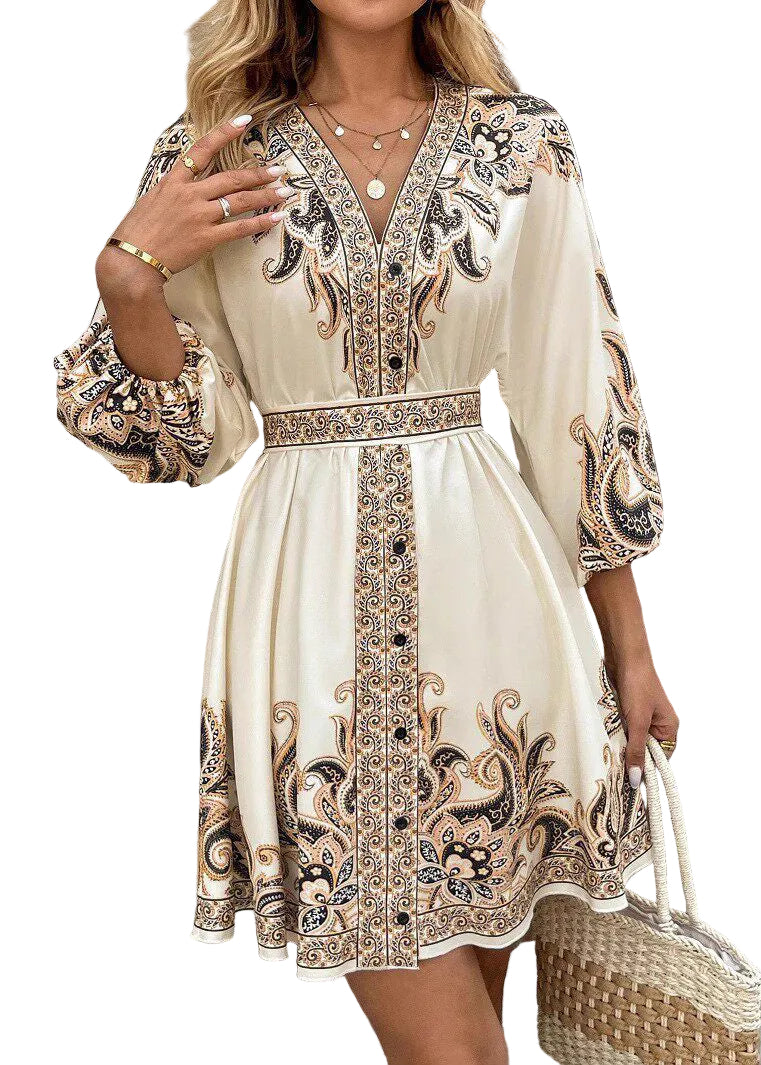 Women's Summer Dress Tie Waist Printed 0