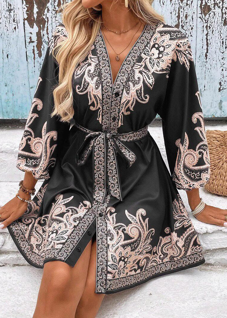 Women's Summer Dress Tie Waist Printed 1