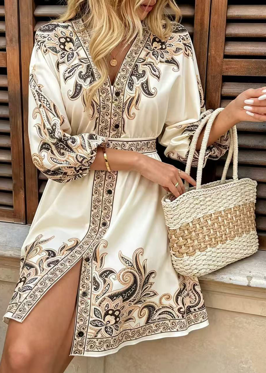 Women's Summer Dress Tie Waist Printed 2