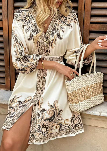Women's Summer Dress Tie Waist Printed 2