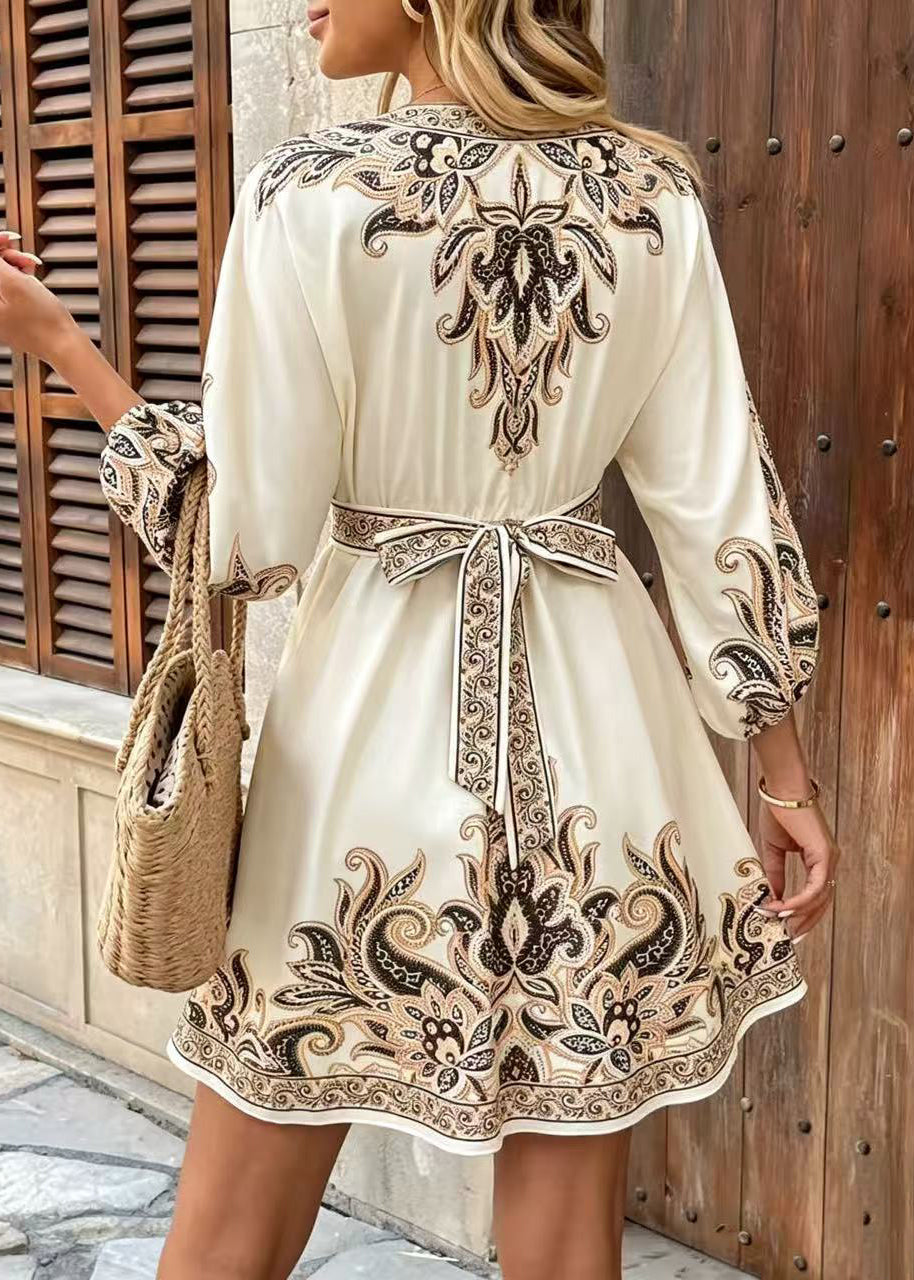 Women's Summer Dress Tie Waist Printed 3
