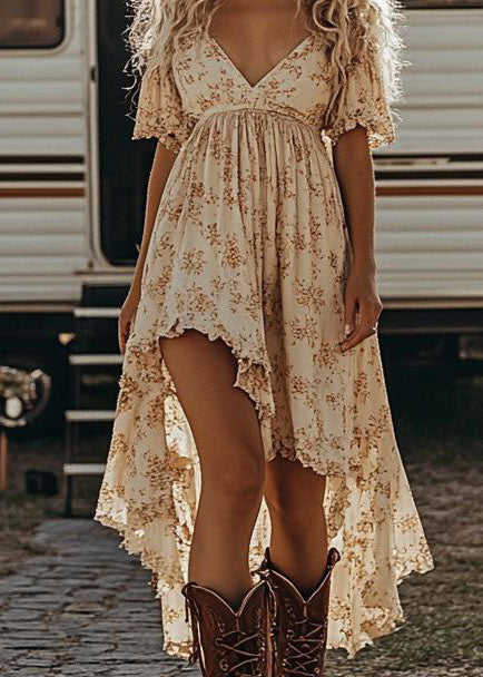 Women's Summer Dress V Neck Asymmetrical Design 4
