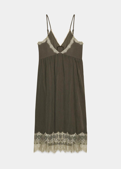 Women's Summer Dress V Neck Patchwork Lace Spaghetti Strap 1