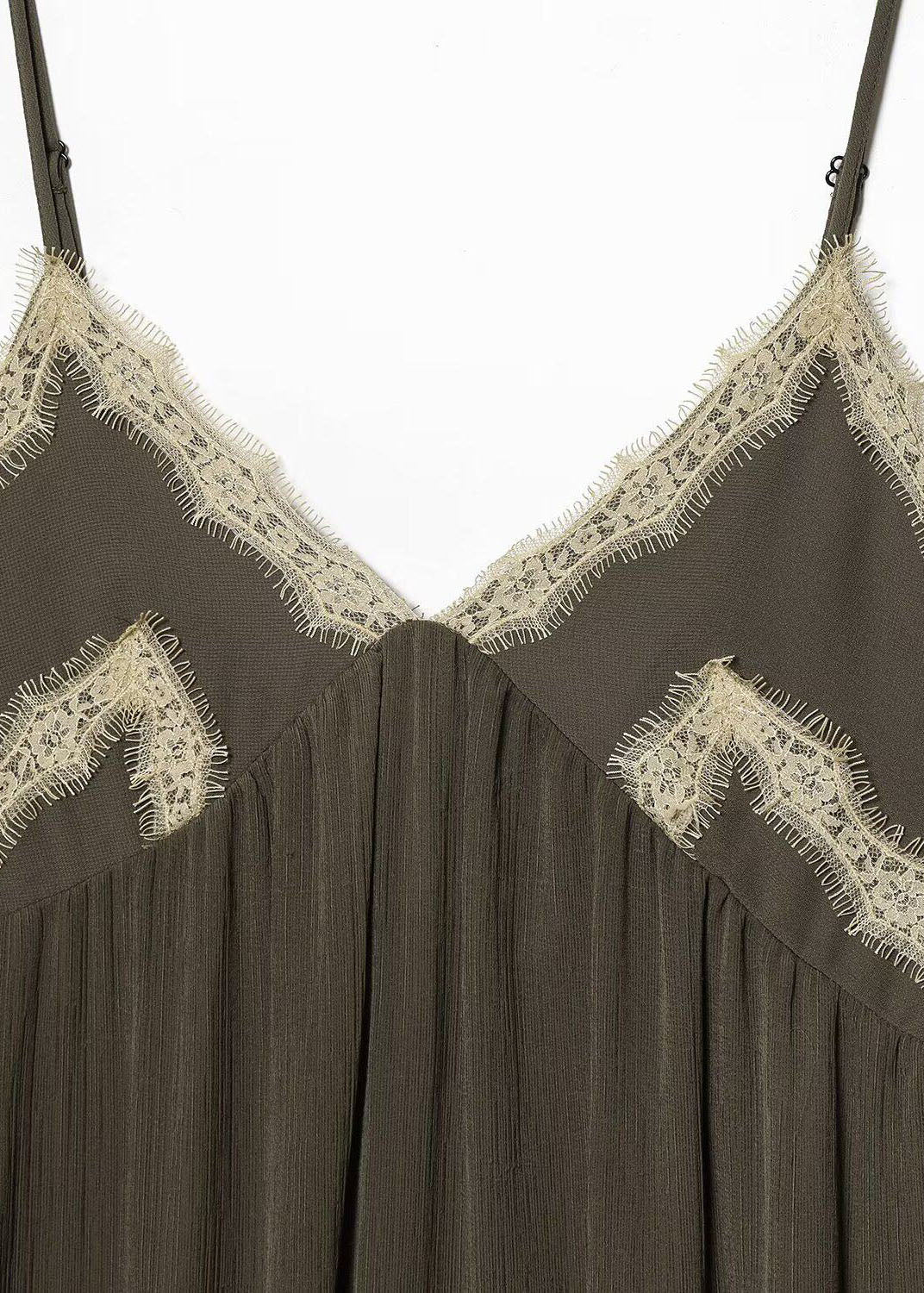 Women's Summer Dress V Neck Patchwork Lace Spaghetti Strap 3