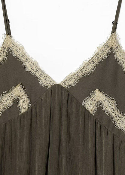 Women's Summer Dress V Neck Patchwork Lace Spaghetti Strap 3