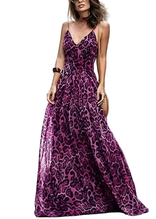 Women's Summer Dress V Neck Printed Maxi 0