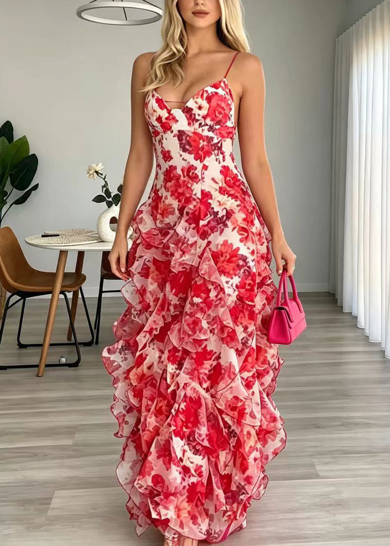 Women's Summer Dress V Neck Printed Spaghetti Strap 1