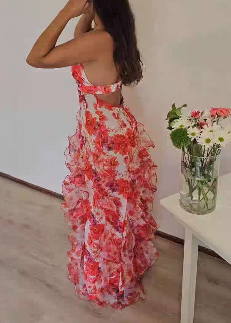 Women's Summer Dress V Neck Printed Spaghetti Strap 2