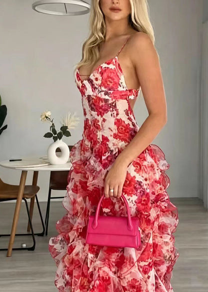 Women's Summer Dress V Neck Printed Spaghetti Strap 3