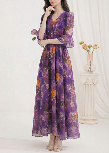 Women's Summer Dress V Neck Printed Wrinkled Style 2