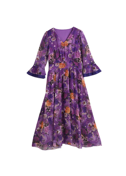 Women's Summer Dress V Neck Printed Wrinkled Style 4