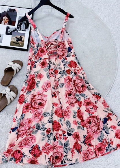 Women's Summer Dress V Neck Tie Waist Spaghetti Strap 3