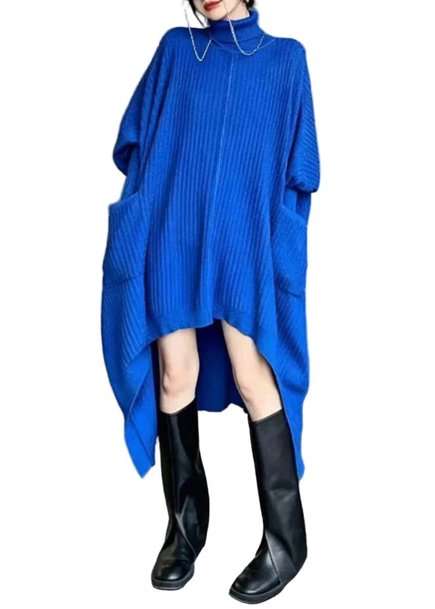 Women's Sweater Dress Asymmetrical Turtleneck Batwing Sleeve 0
