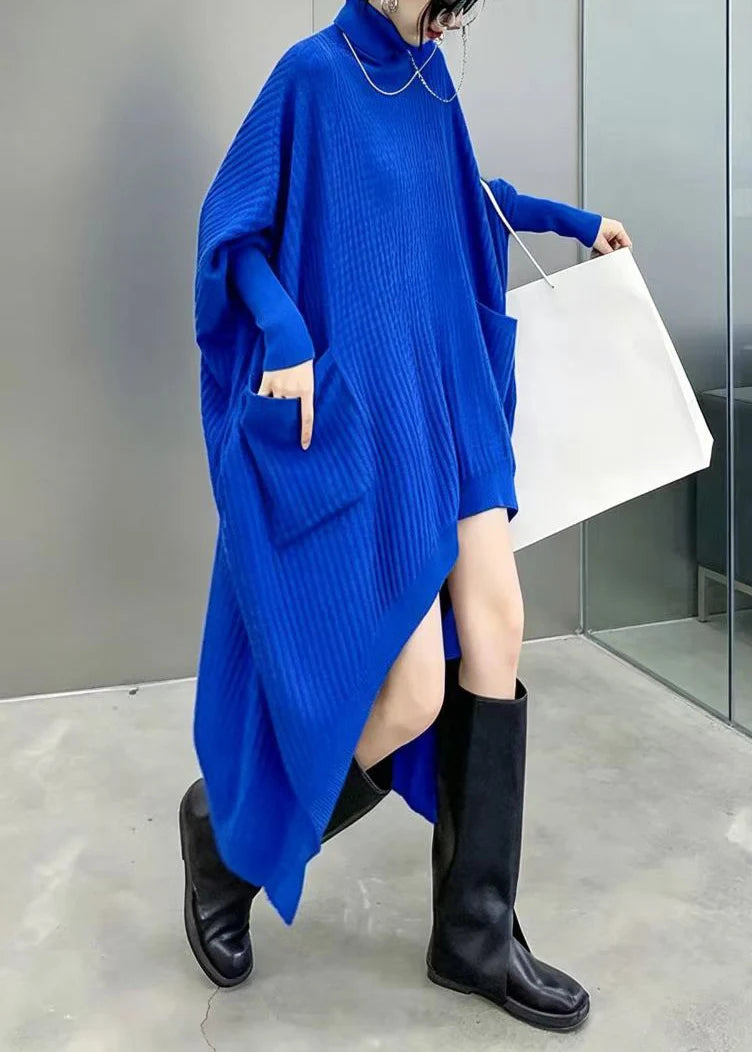 Women's Sweater Dress Asymmetrical Turtleneck Batwing Sleeve 1