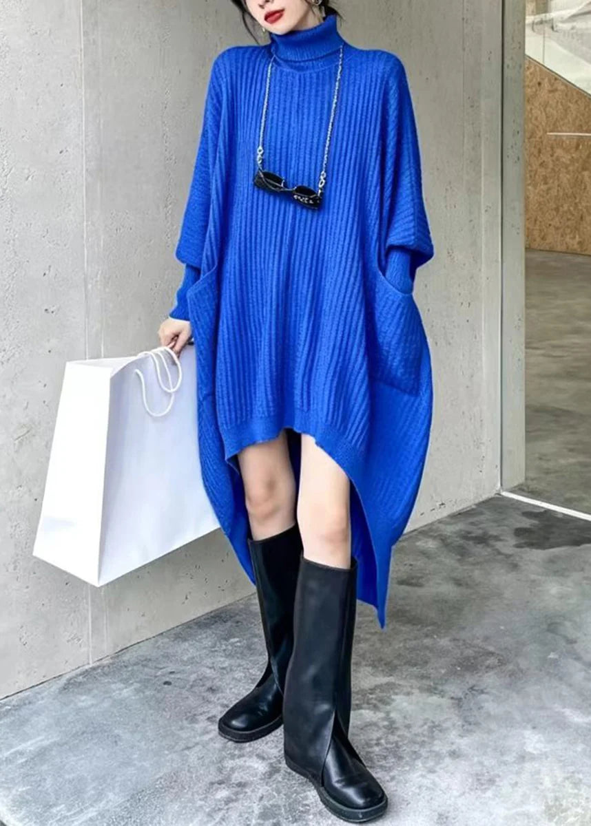 Women's Sweater Dress Asymmetrical Turtleneck Batwing Sleeve 2